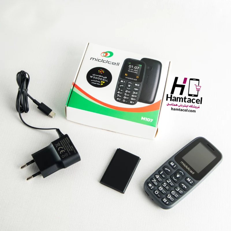 گوشی میدسل مدل M107 - بسته‌بندی رسمی همتاسل، شامل گوشی و لوازم جانبی، خرید امن و اقتصادی